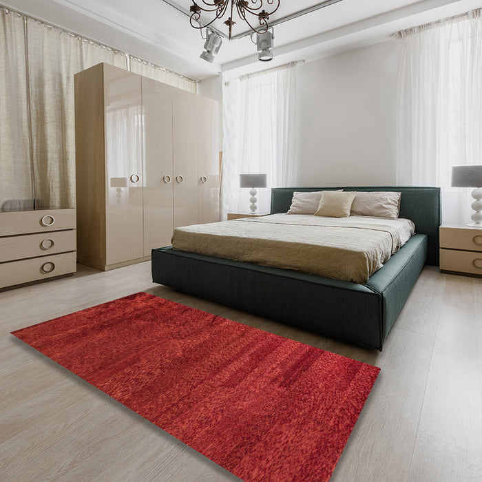 Abstract Red Modern Rug in a Bedroom, abs5290