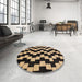 Round Machine Washable Abstract Brown Sand Brown Rug in a Office, wshabs5291