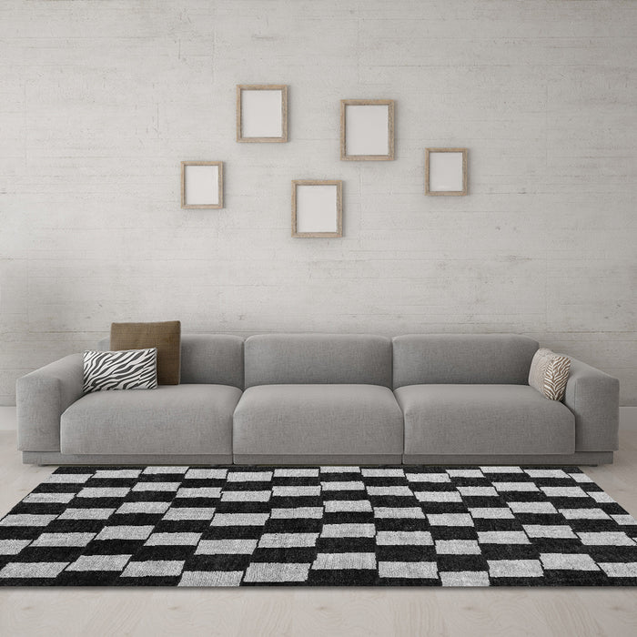 Machine Washable Abstract Gray Modern Rug in a Living Room,, wshabs5291gry