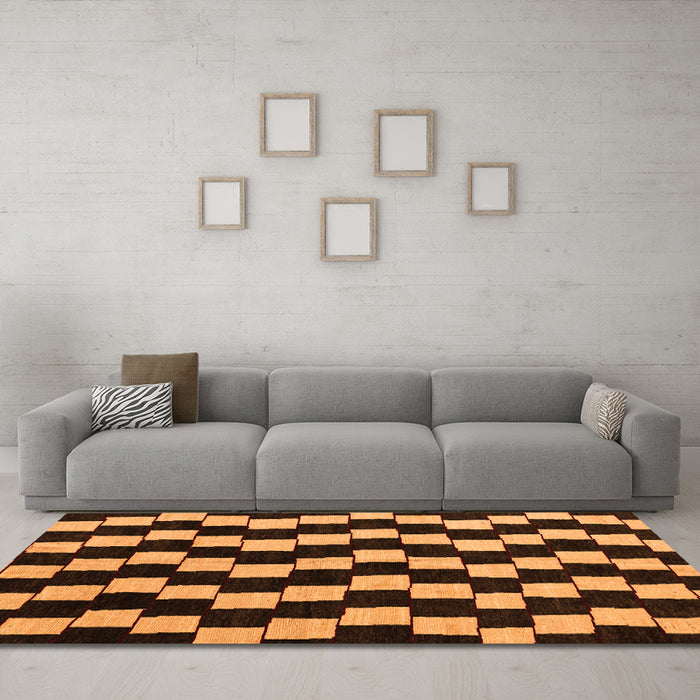 Machine Washable Abstract Orange Modern Area Rugs in a Living Room, wshabs5291org