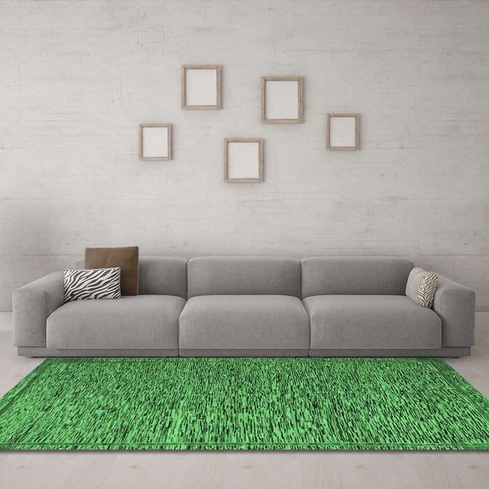 Machine Washable Abstract Emerald Green Modern Area Rugs in a Living Room,, wshabs5293emgrn