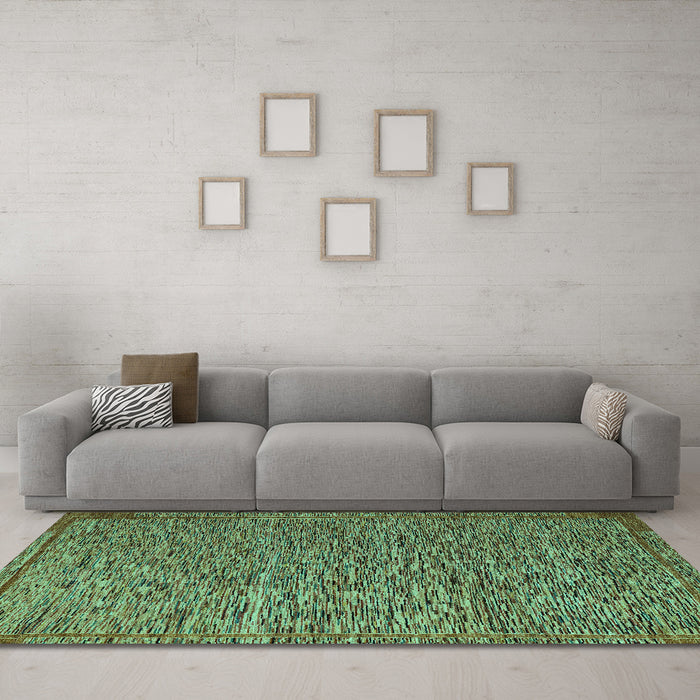 Machine Washable Abstract Turquoise Modern Area Rugs in a Living Room,, wshabs5293turq
