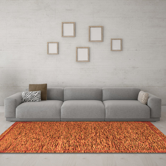 Machine Washable Abstract Orange Modern Area Rugs in a Living Room, wshabs5293org