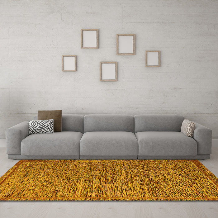 Machine Washable Abstract Yellow Modern Rug in a Living Room, wshabs5293yw
