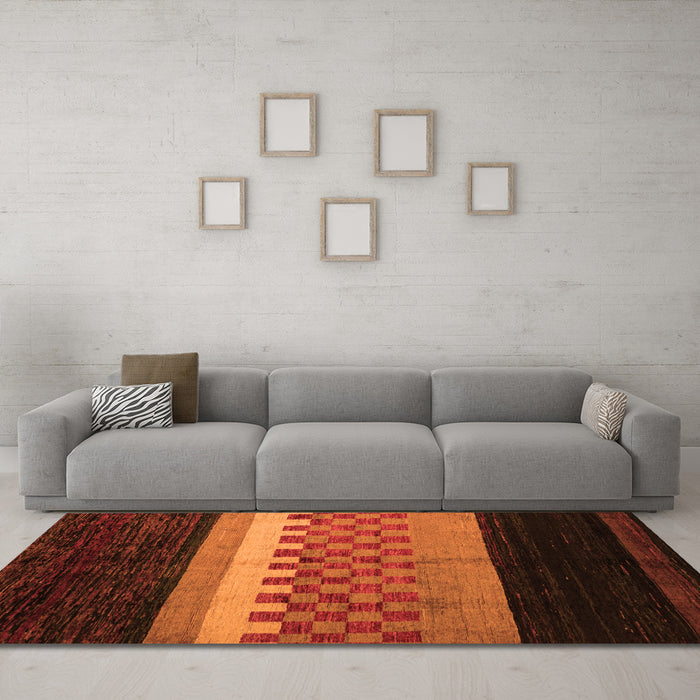 Machine Washable Abstract Orange Modern Area Rugs in a Living Room, wshabs5294org