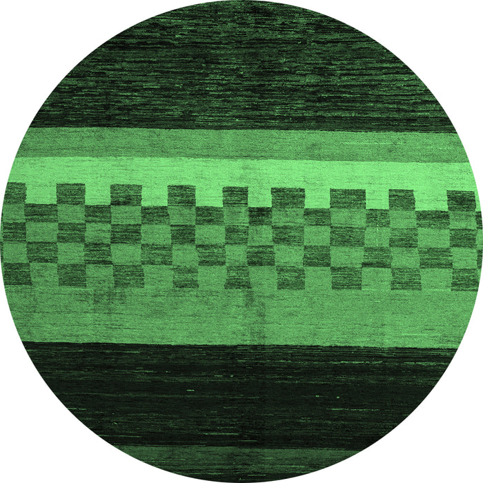 Round Machine Washable Abstract Emerald Green Modern Area Rugs, wshabs5294emgrn