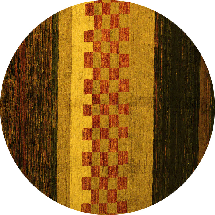 Round Abstract Yellow Modern Rug, abs5294yw