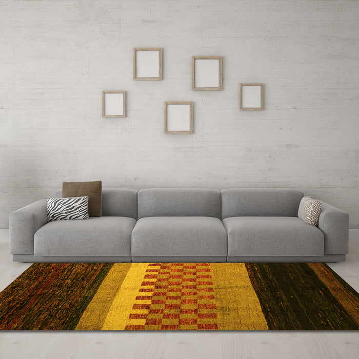 Machine Washable Abstract Yellow Modern Rug in a Living Room, wshabs5294yw