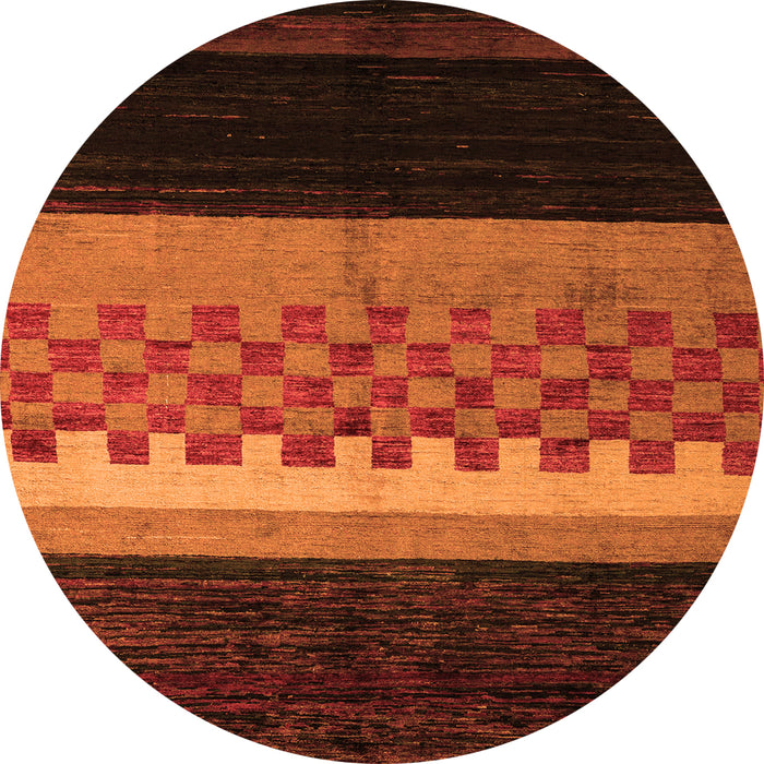 Round Machine Washable Abstract Orange Modern Area Rugs, wshabs5294org
