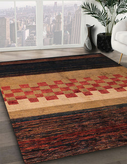 Machine Washable Abstract Red Rug in a Family Room, wshabs5294