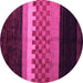 Round Machine Washable Abstract Pink Modern Rug, wshabs5294pnk