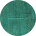 Round Machine Washable Abstract Turquoise Modern Area Rugs, wshabs5295turq