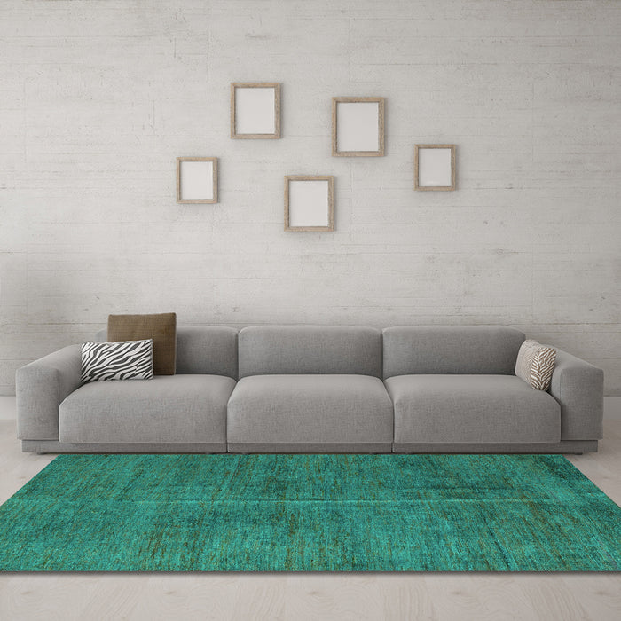 Machine Washable Abstract Turquoise Modern Area Rugs in a Living Room,, wshabs5295turq