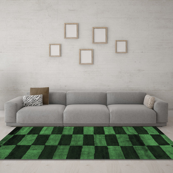 Machine Washable Abstract Emerald Green Modern Area Rugs in a Living Room,, wshabs5297emgrn