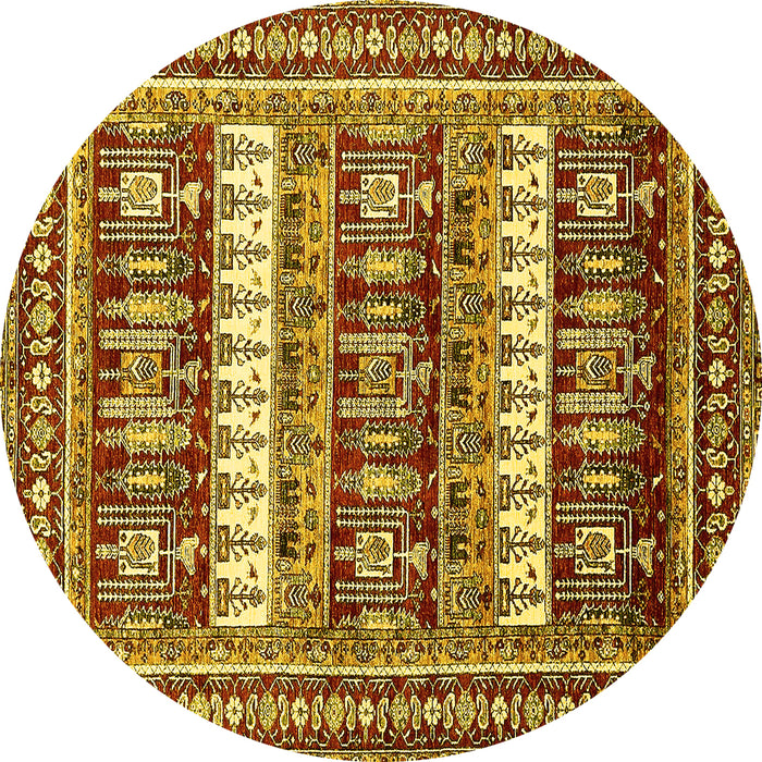 Round Abstract Yellow Modern Rug, abs529yw