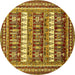 Round Abstract Yellow Modern Rug, abs529yw