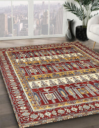 Abstract Saffron Red Modern Rug, abs529