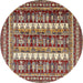 Round Abstract Saffron Red Modern Rug, abs529