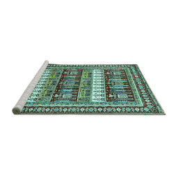 Sideview of Machine Washable Abstract Turquoise Modern Area Rugs, wshabs529turq