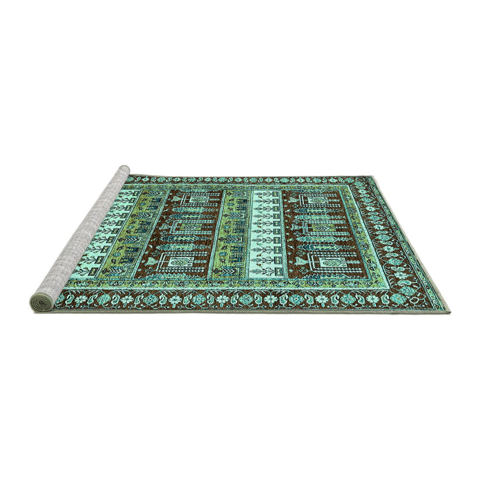 Sideview of Machine Washable Abstract Turquoise Modern Area Rugs, wshabs529turq