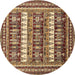 Round Machine Washable Abstract Brown Modern Rug, wshabs529brn