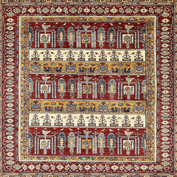 Square Machine Washable Abstract Saffron Red Rug, wshabs529