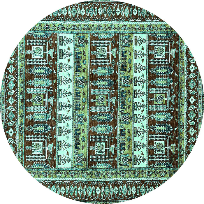 Round Machine Washable Abstract Turquoise Modern Area Rugs, wshabs529turq