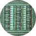 Round Machine Washable Abstract Turquoise Modern Area Rugs, wshabs529turq