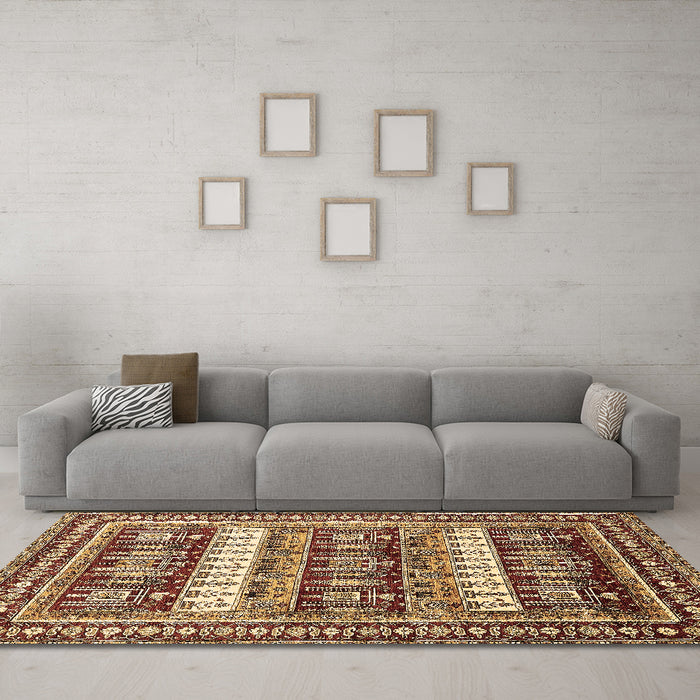 Machine Washable Abstract Brown Modern Rug in a Living Room,, wshabs529brn