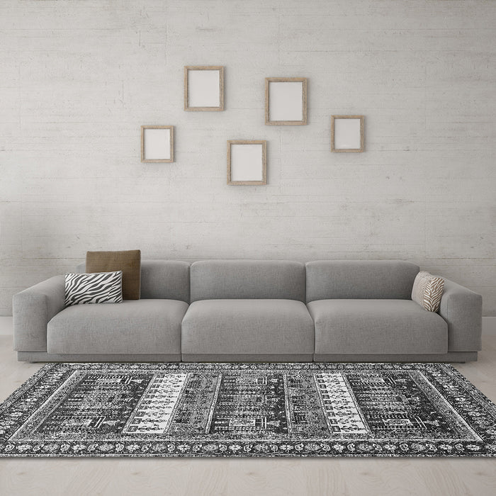 Machine Washable Abstract Gray Modern Rug in a Living Room,, wshabs529gry