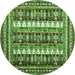 Round Machine Washable Abstract Green Modern Area Rugs, wshabs529grn