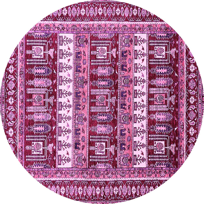 Round Machine Washable Abstract Pink Modern Rug, wshabs529pnk