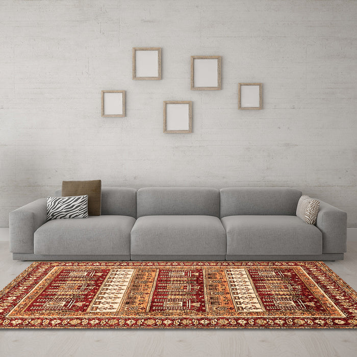 Machine Washable Abstract Orange Modern Area Rugs in a Living Room, wshabs529org