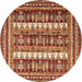 Round Machine Washable Abstract Orange Modern Area Rugs, wshabs529org