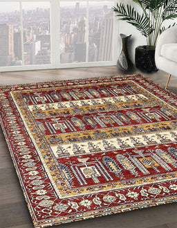 Machine Washable Abstract Saffron Red Rug in a Family Room, wshabs529