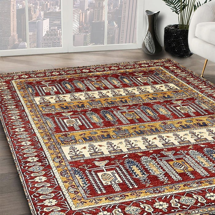 Machine Washable Abstract Saffron Red Rug in a Family Room, wshabs529