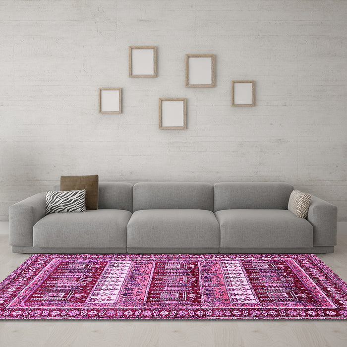Machine Washable Abstract Pink Modern Rug in a Living Room, wshabs529pnk