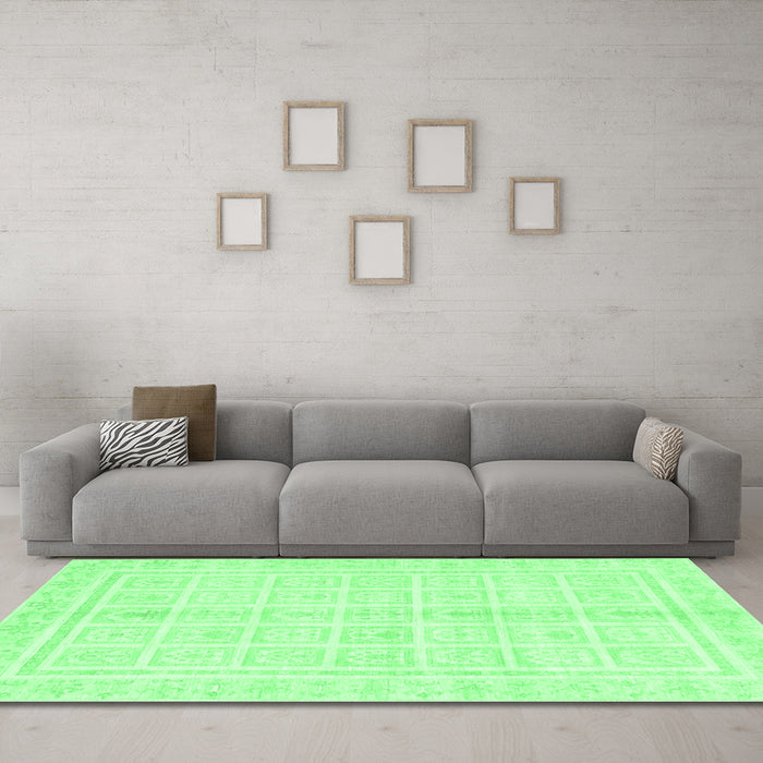 Machine Washable Abstract Emerald Green Modern Area Rugs in a Living Room,, wshabs52emgrn