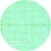 Round Machine Washable Abstract Turquoise Modern Area Rugs, wshabs52turq