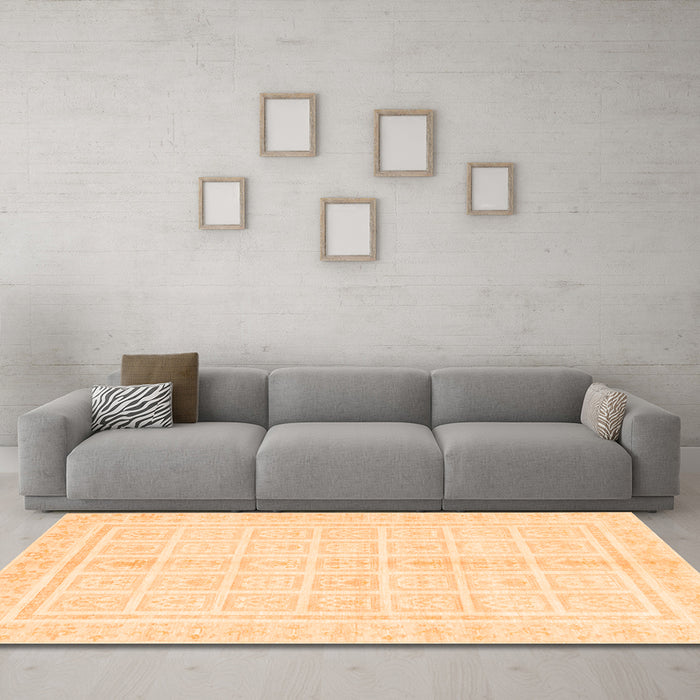 Machine Washable Abstract Orange Modern Area Rugs in a Living Room, wshabs52org