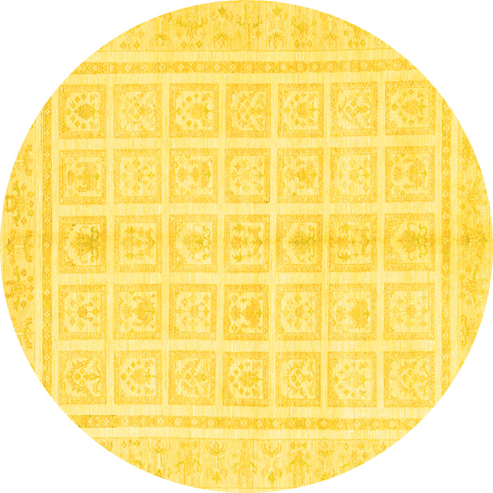 Round Abstract Yellow Modern Rug, abs52yw