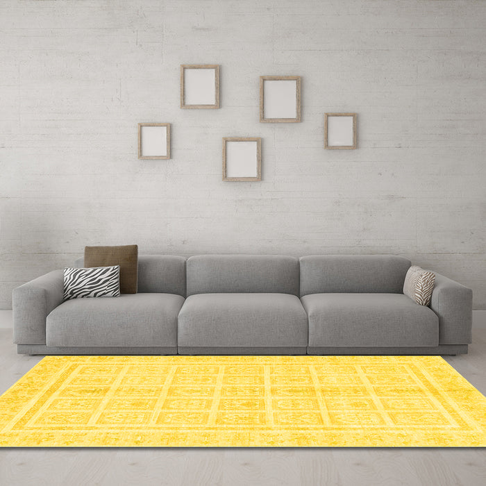 Machine Washable Abstract Yellow Modern Rug in a Living Room, wshabs52yw