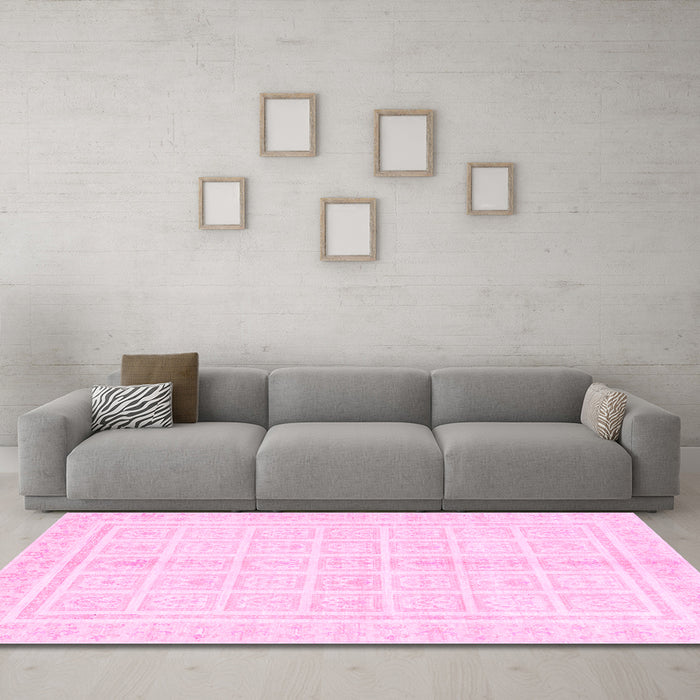 Machine Washable Abstract Pink Modern Rug in a Living Room, wshabs52pnk