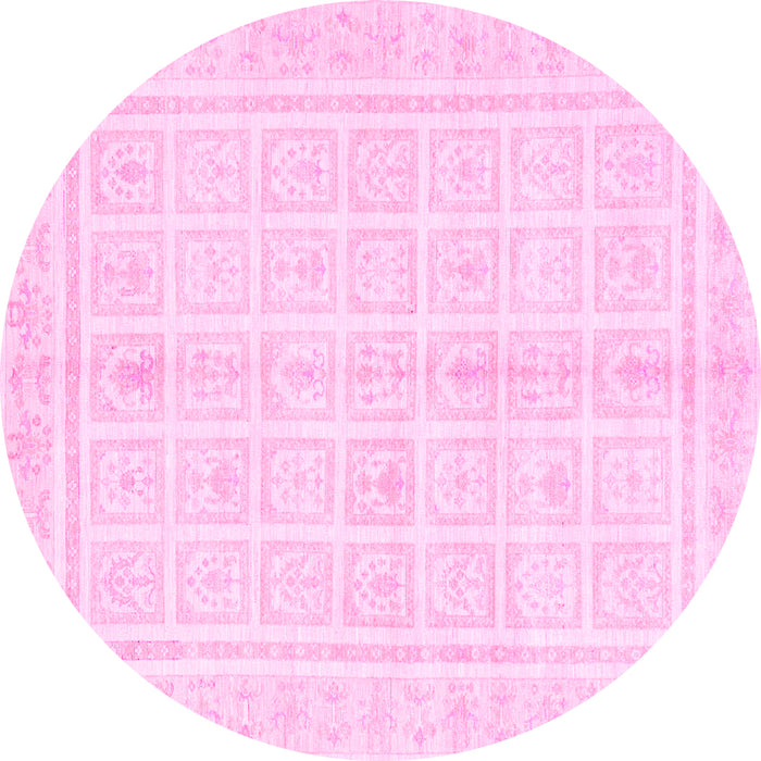 Round Machine Washable Abstract Pink Modern Rug, wshabs52pnk