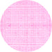 Round Machine Washable Abstract Pink Modern Rug, wshabs52pnk