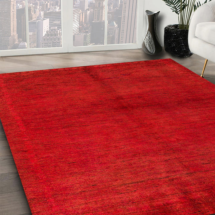 Abstract Red Modern Rug in Family Room, abs5300