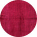 Round Machine Washable Abstract Pink Modern Rug, wshabs5300pnk