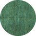 Round Abstract Turquoise Modern Rug, abs5302turq