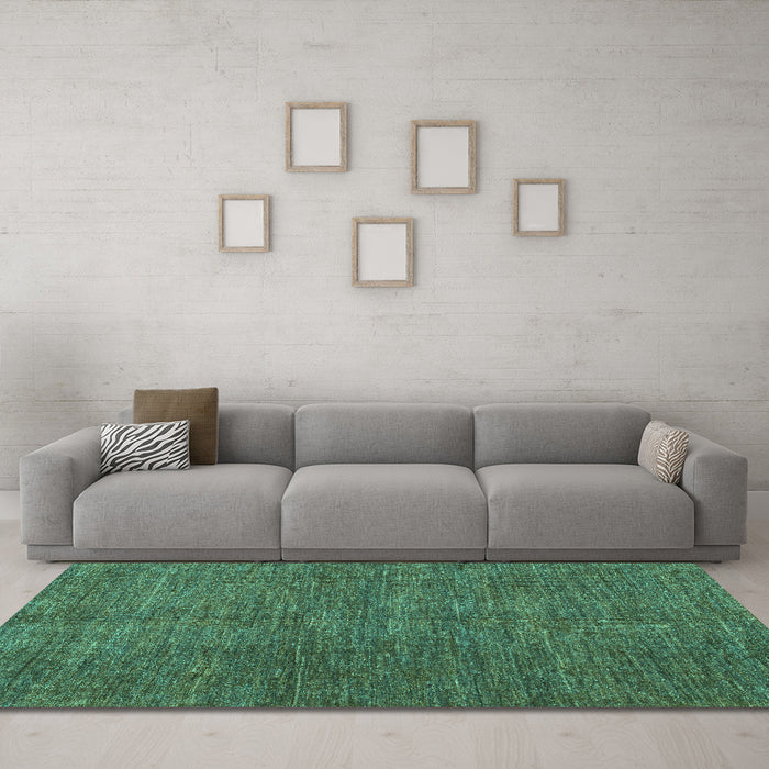 Machine Washable Abstract Turquoise Modern Area Rugs in a Living Room,, wshabs5302turq