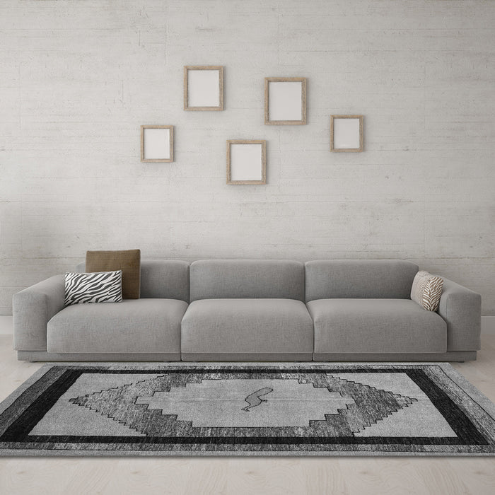 Machine Washable Abstract Gray Modern Rug in a Living Room,, wshabs5304gry